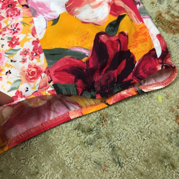 Fig & Flower Red Orange Floral Blouse Tie balloon Sleeves Boho pretty rayon L. - Picture 9 of 11